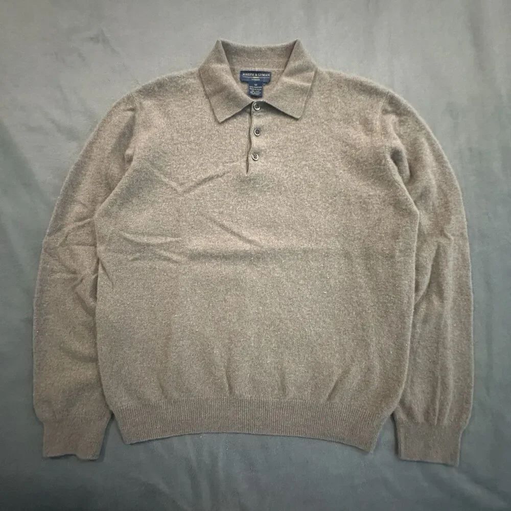 Joseph & Lyman Sweater 100% Cashmere Polo Knit Pullover Mens M Brown Preppy